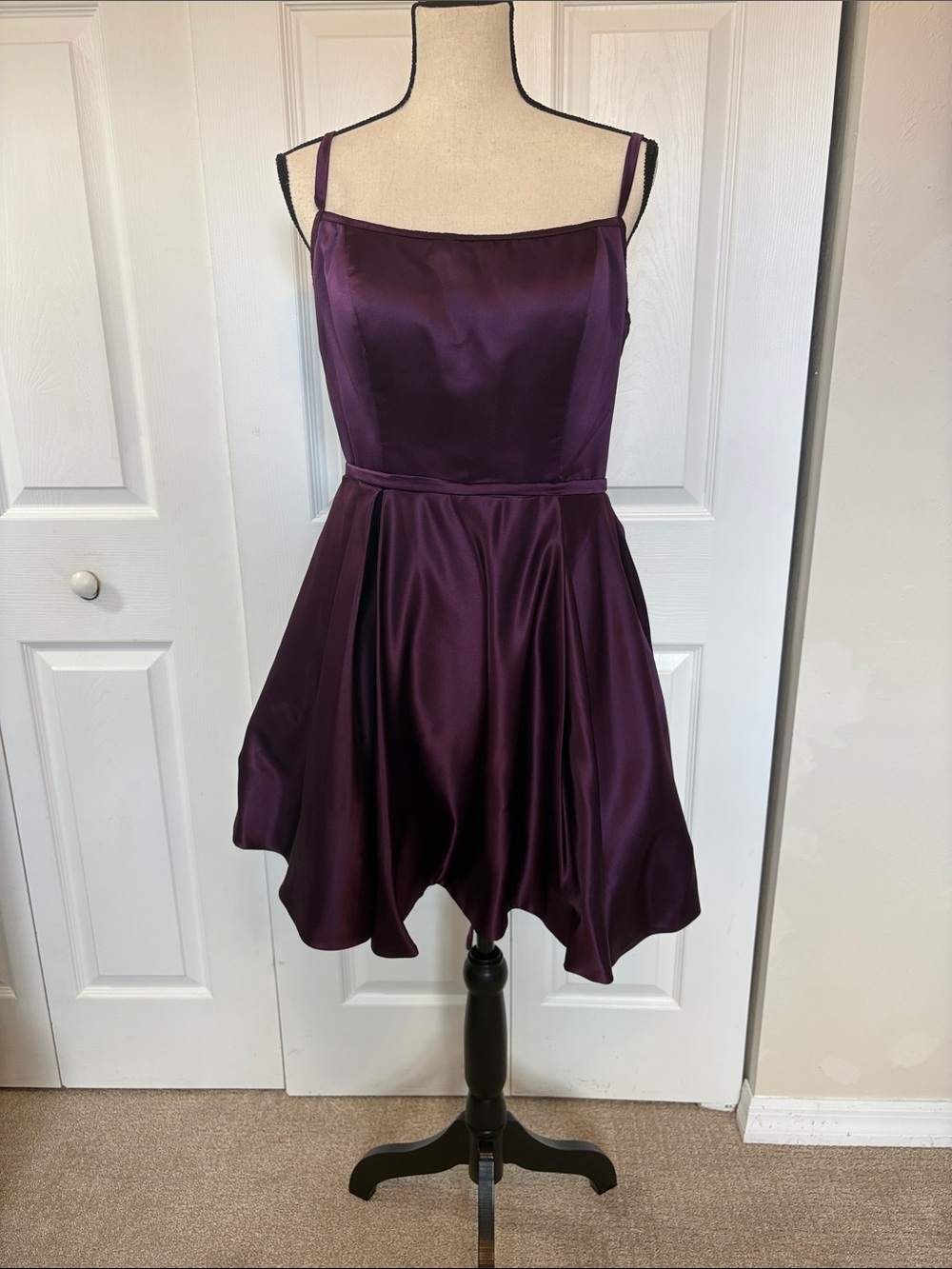 NWT Ryanth Deep Purple Satin Mini Dress with Corset Back & Pockets – Size 10